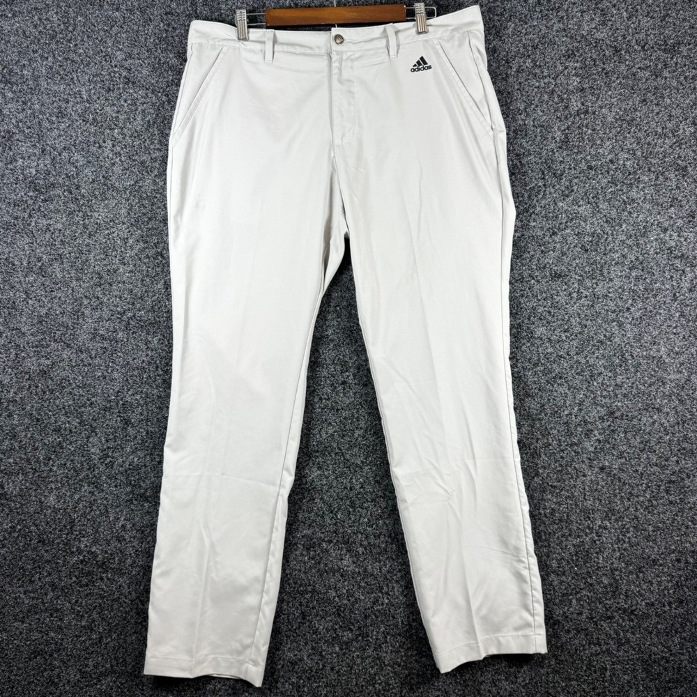 Adidas Mens Golf Pants Light Gray Flat Front Performance Trousers 36x32